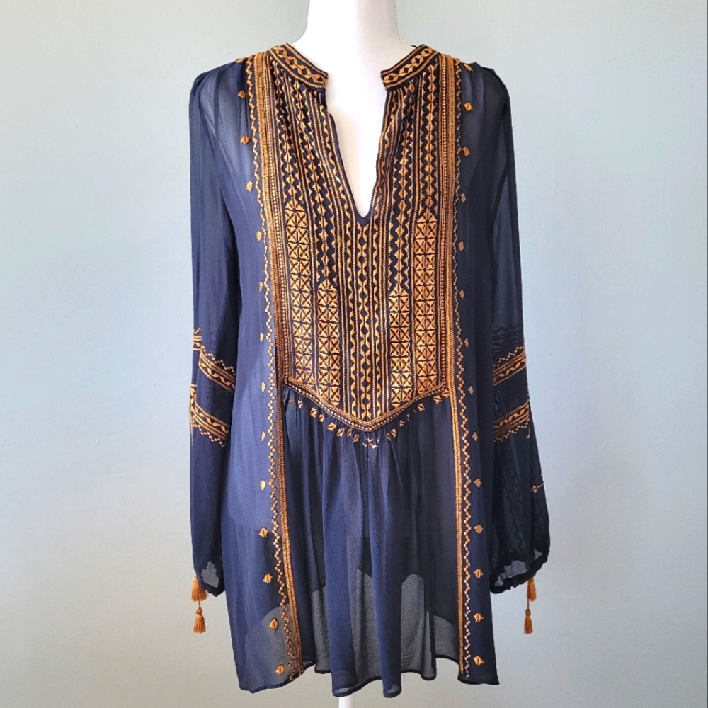 Calypso St Barth Tunic | Navy with Gold Accents